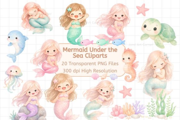 Download Ocean Mermaid Clipart Set - Mermaid clipart Collection