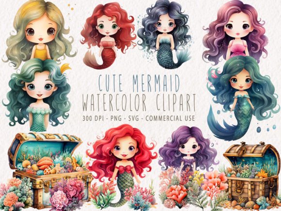 Download Cute Mermaid Clipart Bundle - Mermaid clipart Collection