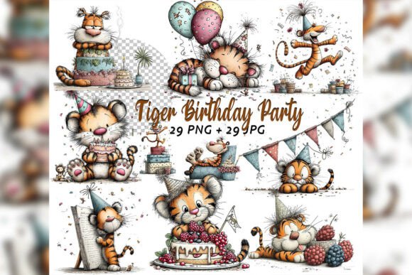 Download Whimsical Tiger Birthday Safari Clipart - Tiger Collection