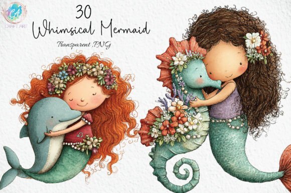 Download Whimsical Mermaid Clipart Bundle - Mermaid clipart Collection