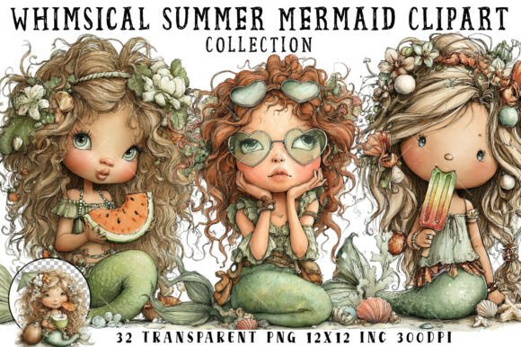 Download Whimsical Summer Mermaid Clipart - Mermaid clipart Collection